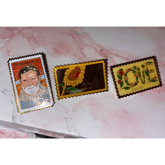 Hallmark Jewelry - Hallmark Stamp Pins Lot Of 3 Love Hemingway Kansas